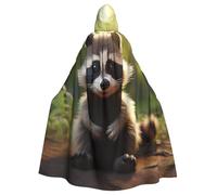 SKKNT Cute Raccoon Print Halloween Unisex Full Length Hooded Cloak For Carnival Cosplay Medieval Festivals