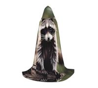 SKKNT Cute Raccoon Print Hooded Cloak Unisex Variety Wizard Robe Halloween Cosplay And Carnival Gothic