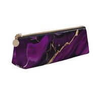 SKKNT Dark purple texture marble 1 Print Cosmetics Case Large Capacity Triangle Design Zippered Pen Holder for Writing Tools