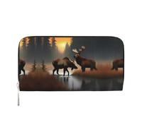 SKKNT Deer Bear Moose Print Spacious Trendy Leather Hand Wallet Women Wallet Clutch for Casual and Travel Use, Black, One Size, Art