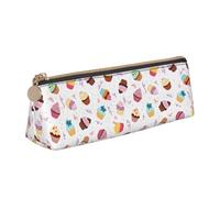 SKKNT Delicious Cupcakes Print Cosmetics Case Large Capacity Triangle Design Zippered Pen Holder for Writing Tools