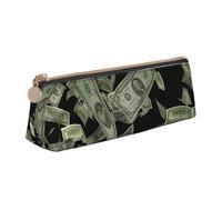 SKKNT Dollar Sign Money Print Cosmetics Case Large Capacity Triangle Design Zippered Pen Holder for Writing Tools