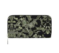 SKKNT Dollar Sign Money Print Spacious Trendy Leather Hand Wallet Women Wallet Clutch for Casual and Travel Use, Black, One Size, Art