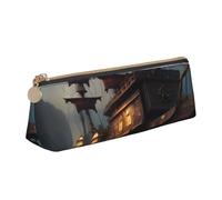 SKKNT fantasy pirate ship Print Cosmetics Case Large Capacity Triangle Design Zippered Pen Holder for Writing Tools