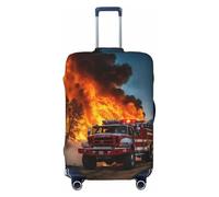 SKKNT Firefighter Fireman Flame Print Washable Suitcase Cover Personalized Luggage Protector Travel Elastic Anti Scratch, Black, L
