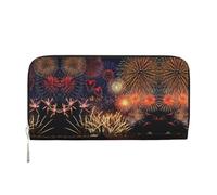SKKNT Fireworks Print Spacious Trendy Leather Hand Wallet Women Wallet Clutch for Casual and Travel Use, Black, One Size, Art