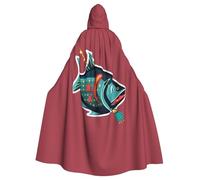 SKKNT Fish With A Lure Print Halloween Unisex Full Length Hooded Cloak For Carnival Cosplay Medieval Festivals