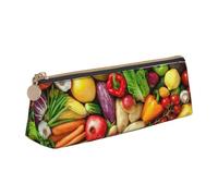 SKKNT Fresh Fruits and Vegetables Print Cosmetics Case Large Capacity Triangle Design Zippered Pen Holder for Writing Tools