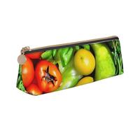 SKKNT fresh vegetables fruits Print Cosmetics Case Large Capacity Triangle Design Zippered Pen Holder for Writing Tools