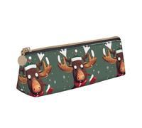 SKKNT Funny Christmas Moose head Print Cosmetics Case Large Capacity Triangle Design Zippered Pen Holder for Writing Tools