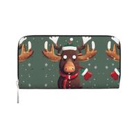 SKKNT Funny Christmas Moose head Print Spacious Trendy Leather Hand Wallet Women Wallet Clutch for Casual and Travel Use, Black, One Size, Art