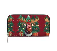 SKKNT Funny Christmas Moose Print Spacious Trendy Leather Hand Wallet Women Wallet Clutch for Casual and Travel Use, Black, One Size, Art
