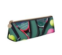 SKKNT Funny Tennis Racquets and Tennis Balls Print Cosmetics Case Large Capacity Triangle Design Zippered Pen Holder for Writing Tools