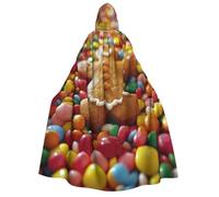 SKKNT Gingerbread Man Candy Print Adult Hooded Cloak Comfortable Long Costume Halloween Christmas Carnival Theme