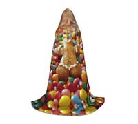 SKKNT Gingerbread Man Candy Print Hooded Cloak Unisex Variety Wizard Robe Halloween Cosplay And Carnival Gothic