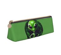 SKKNT Green alien Print Cosmetics Case Large Capacity Triangle Design Zippered Pen Holder for Writing Tools