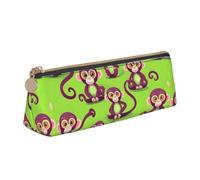 SKKNT Green Clever Monkey Print Cosmetics Case Large Capacity Triangle Design Zippered Pen Holder for Writing Tools