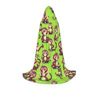 SKKNT Green Clever Monkey Print Halloween Hooded Cloak Full Length Cape With Hood For Men And Women For Carnival