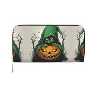 SKKNT Green Ghost Horror Halloween Pumpkin 1 Print Spacious Trendy Leather Hand Wallet Women Wallet Clutch for Casual and Travel Use, Black, One Size, Art