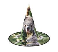 SKKNT Green Leaf Koala Print Halloween Witch Hat Unisex Carnival Costume Accessory Cap Parties Themed Events
