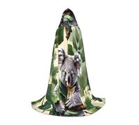 SKKNT Green Leaf Koala Print Hooded Cloak Unisex Variety Wizard Robe Halloween Cosplay And Carnival Gothic