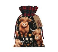 SKKNT Highland Cow Printing Xmas Drawstring Gift Reusable Bag For With Christmas Anniversaries Wrapping Bags