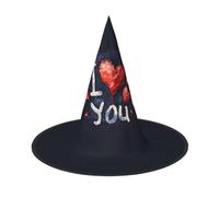 SKKNT I Love You Words With Hearts Print Halloween Witch Hat Unisex Carnival Costume Accessory Cap Parties Themed Events
