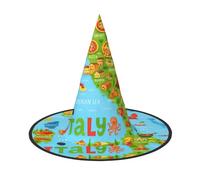 SKKNT Italy Map With Food Icons Print Halloween Witch Hat Unisex Carnival Costume Accessory Cap Parties Themed Events