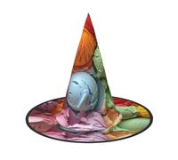 SKKNT Many Colored Ice Cream Print Halloween Witch Hat Unisex Carnival Costume Accessory Cap Parties Themed Events
