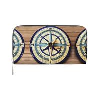 SKKNT Maritime Sailboat Compass Print Spacious Trendy Leather Hand Wallet Women Wallet Clutch for Casual and Travel Use, Black, One Size, Art