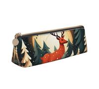 SKKNT Merry Christmas Deer Print Cosmetics Case Large Capacity Triangle Design Zippered Pen Holder for Writing Tools