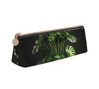SKKNT Monstera Deliciosa Banana Palm Print Cosmetics Case Large Capacity Triangle Design Zippered Pen Holder for Writing Tools