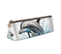 SKKNT Ocean Dolphin Looking at You Print Cosmetics Case Large Capacity Triangle Design Zippered Pen Holder for Writing Tools
