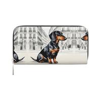 SKKNT Parisian Dachshund Print Spacious Trendy Leather Hand Wallet Women Wallet Clutch for Casual and Travel Use, Black, One Size, Art