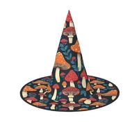 SKKNT Red And White Mushroom Print Halloween Witch Hat Unisex Carnival Costume Accessory Cap Parties Themed Events