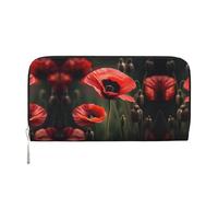 SKKNT Red Poppy Flower Print Spacious Trendy Leather Hand Wallet Women Wallet Clutch for Casual and Travel Use, Black, One Size, Art