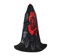 SKKNT Red Rose And Black Leaves Print Hooded Cloak Unisex Variety Wizard Robe Halloween Cosplay And Carnival Gothic