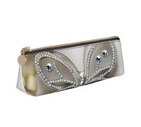 SKKNT Rhinestone butterfly and flower Print Cosmetics Case Large Capacity Triangle Design Zippered Pen Holder for Writing Tools