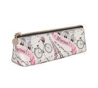 SKKNT Romantic Paris Butterfly Print Cosmetics Case Large Capacity Triangle Design Zippered Pen Holder for Writing Tools