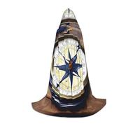 SKKNT Sail Boat Nautical Compass Print Halloween Hooded Cloak Full Length Cape With Hood For Men And Women For Carnival