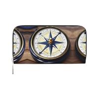 SKKNT Sail Boat Nautical Compass Print Spacious Trendy Leather Hand Wallet Women Wallet Clutch for Casual and Travel Use, Black, One Size, Art