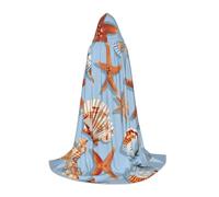 SKKNT Starfish And Seashell Pattern Print Hooded Cloak Unisex Variety Wizard Robe Halloween Cosplay And Carnival Gothic