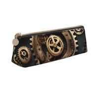 SKKNT Steampunk Gears Print Cosmetics Case Large Capacity Triangle Design Zippered Pen Holder for Writing Tools