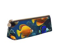 SKKNT The Underwater World Tropical Fish Print Cosmetics Case Large Capacity Triangle Design Zippered Pen Holder for Writing Tools