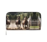 SKKNT Three running horses Print Spacious Trendy Leather Hand Wallet Women Wallet Clutch for Casual and Travel Use, Black, One Size, Art