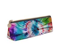 SKKNT Tie Dye Hippies Print Cosmetics Case Large Capacity Triangle Design Zippered Pen Holder for Writing Tools
