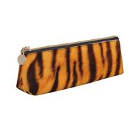 SKKNT Tiger Striped Pattern Print Cosmetics Case Large Capacity Triangle Design Zippered Pen Holder for Writing Tools