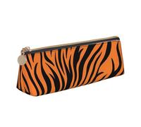 SKKNT Tiger Stripes Orange Pattern Print Cosmetics Case Large Capacity Triangle Design Zippered Pen Holder for Writing Tools