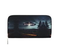 SKKNT UFO at night Print Spacious Trendy Leather Hand Wallet Women Wallet Clutch for Casual and Travel Use, Black, One Size, Art