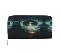 SKKNT UFO at night Print Spacious Trendy Leather Hand Wallet Women Wallet Clutch for Casual and Travel Use, Black, One Size, Art